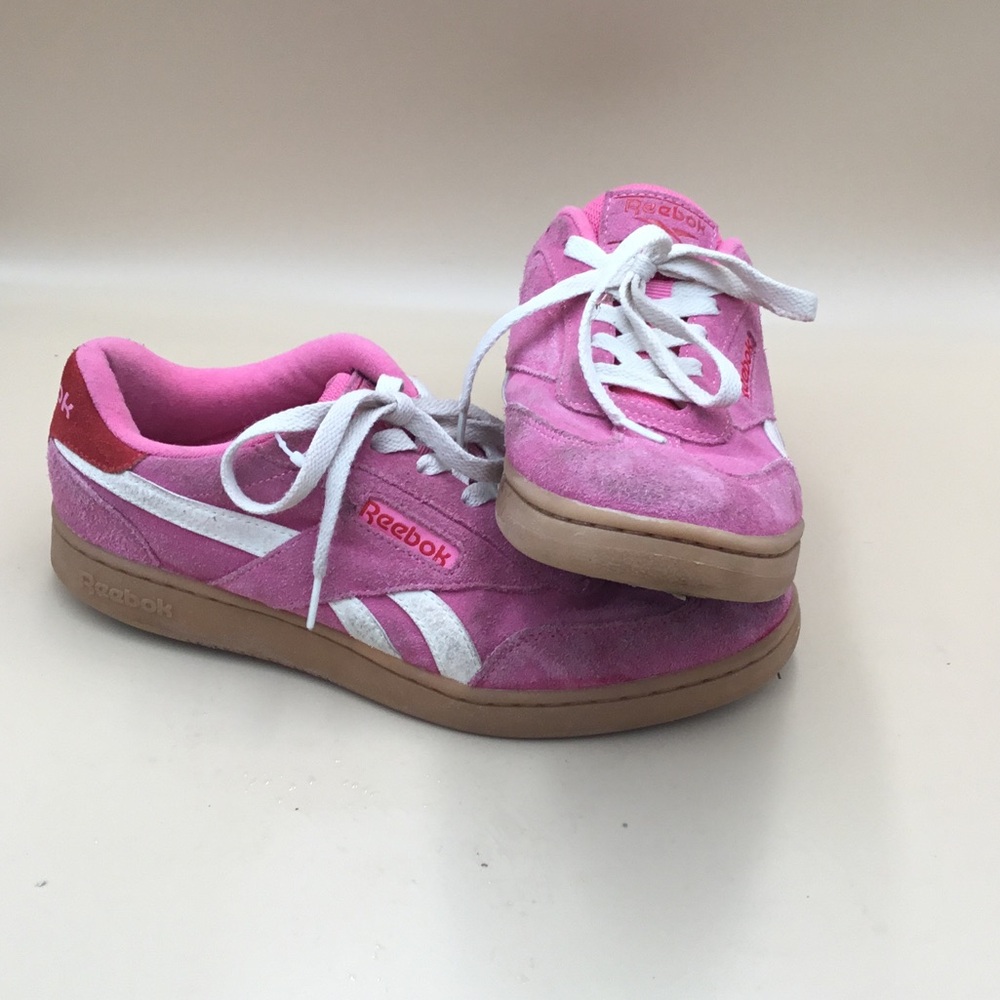 Reebok Women’s Pink and White Suede Sneakers